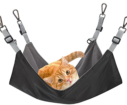 Jesustree Hamac pour Cage Petits Animaux 56 × 42 cm, Lit Suspendu Double Face avec Sangles Réglables et Crochets, Couchage en Polyester et Polaire pour Chat, Furet, Lapin, Rat, Chinchilla