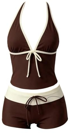 Maillot Bain Femme 2 Pieces Tankini avec Imprimé à Pois Rétro Y2K Tankini Bas Maillots Ventre Plat Haut Femme Maillot Bain élégant rembourré vêtements Plage Loisirs Short Débardeur Bikini Beachwear