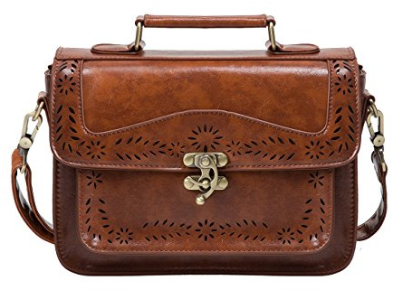 ECOSUSI Sac Bandoulière Femme Vintage en Cuir PU Petit Sac Messager Porte-documents 13 Pouces Sac Portés Épaule, Marron, S