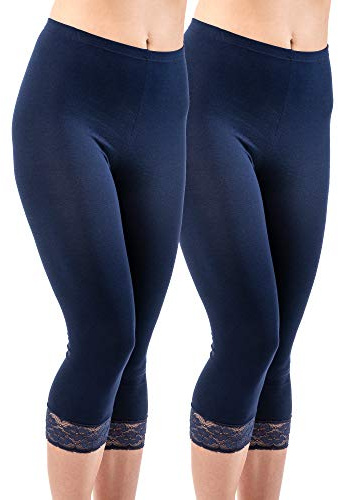 HERMKO 5722 2-pack dam 3/4 leggings med spets, marinblå, 44/46 SE
