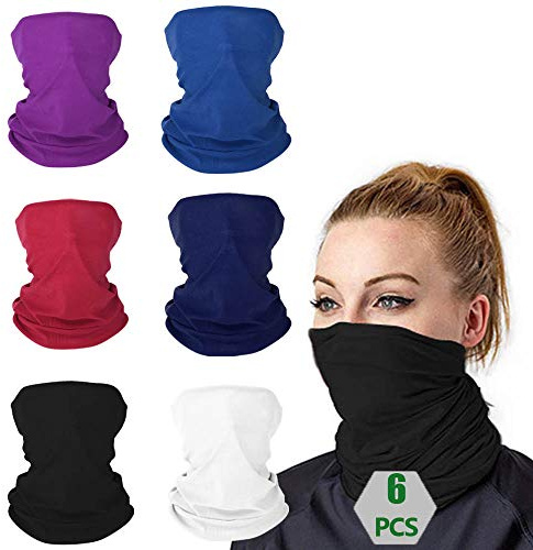 Face Covering 6 Pack, Unisex Multifunctional Headwear Neck Gaiter, Seamless Neck Scarf Bandana Face Scarf- Breathable Cycling Motorcycle Balaclava Snood Scarf Neck Tube Face Cover For Men Women