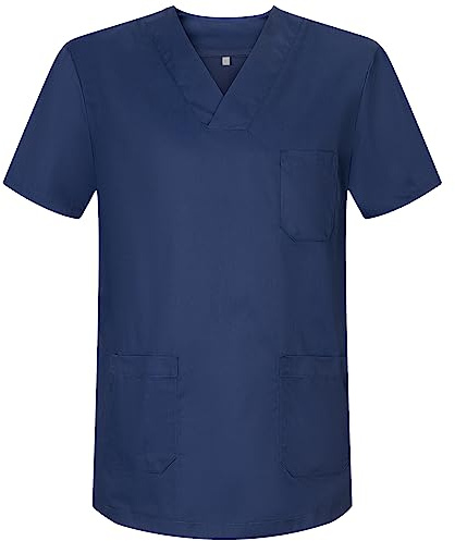 MISEMIYA - Abbigliamento Lavoro Unisex Collo Picco Maniche Corte Uniforme Clinica Ospedale Pulizia Veterinario IGIENE OSPITALITÁ - Ref.817 - Large, Blu Navy