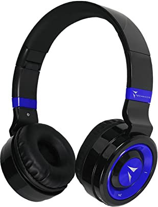 Techmade - Casque Bluetooth Pliable avec Microphone Intégré, Radio FM et Emplacement Carte SD, Couleur Bleue