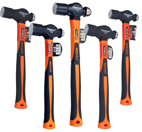 WEDO Ball Peen Hammer Set,with Fiberglass Handle,5 Piece,1lb,1.5lb,2lb,2.5lb,3lb,Ball Pein Hammer kit, High Carbon Steel,Shock Resistant, Non-Slip Handle, Die-forged