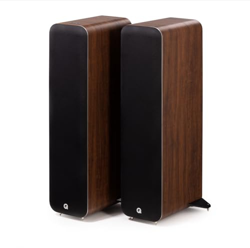 Q ACOUSTICS M40 Bluetooth Powered Floor standing Speakers HD Wireless Music Home Cinema Surround Sound System Walnut – Tweeter 22mm, Mid Bass/Driver 2x 125mm, Freq. Response 38 Hz – 22 kHz