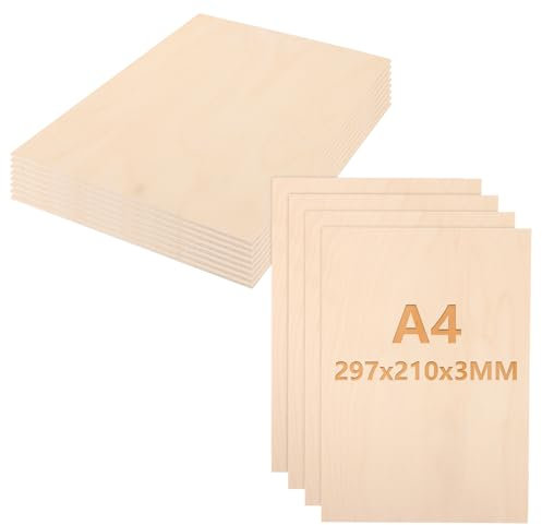 CYEER Lot de 12 contreplaqué A4 2 mm, 297 x 210 mm, panneau de contreplaqué de balsa 2 mm, contreplaqué de bouleau, panneaux en bois pour travaux manuels, projets laser, gravure creuse