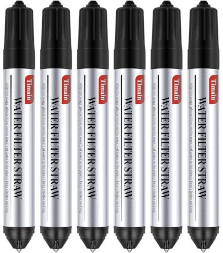 6 Pack Timain Mini Water Filter Straws,Water Purifier Survival for Emergency Preparedness,Break Glass,Travel,Camping, Hiking,Fishing,Hunting (6)
