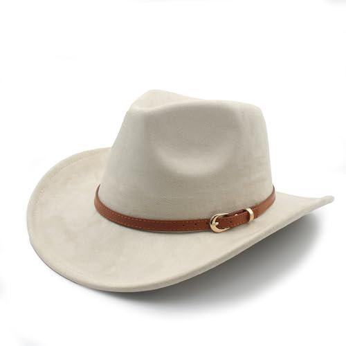 LIDHAY Cowboyhatt av filt med brett brätte, för kvinnor och män, västerländsk mocka, cowboy och cowgirl-hatt, beige, enhetsgre, Beige, one size