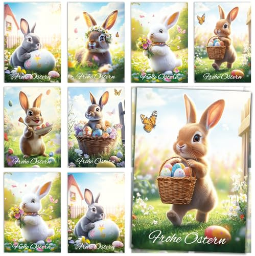 Luckeey Biglietti pasquali con busta, 12 biglietti pasquali apribili, con coniglietto realistico, di alta qualità, per la primavera