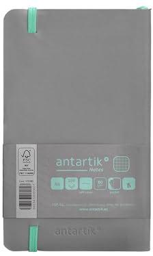 Antartik Notizheft mit Gummiband, weißer Deckel, A6, kariert, Grau und Türkis, 100 Blatt, 80 g, FSC