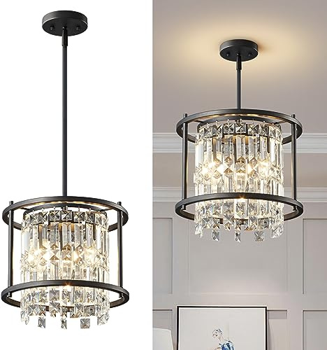 ZPBSJ Moderna iluminación de cocina lámparas de araña de granja industrial de Metal Negro lámparas de araña de cristal para la entrada del vestíbulo dormitorio balcón isla de cocina (Círculo 1 -Luce)