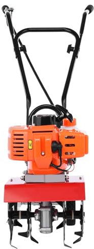52cc Garden Tiller, 3HP 2-Stroke Petrol Engine, 6-Inch Working Depth, 7.9-Inch Tillage Width, High-Speed 9000RPM, for Lawn, Vegetable Plots, and Soil Cultivation Orange