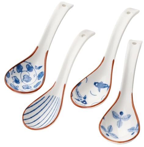 OAOSDH 4 Pezzi di Cucchiaio di Zuppa retrò, Cucchiaio in Ceramica, Cucchiaio di Ramen, Stoviglie Durevoli, Forniture per La Cucina.