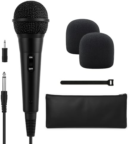 Bowens Wired Dynamic Microphone - Vocal Mic with 15ft Cable and 1/4-Inch to 3.5mm Adapter, Cardioid Karaoke Microphone for Singing, DJ, PA System, Podcasting, Public Speaking Microfono