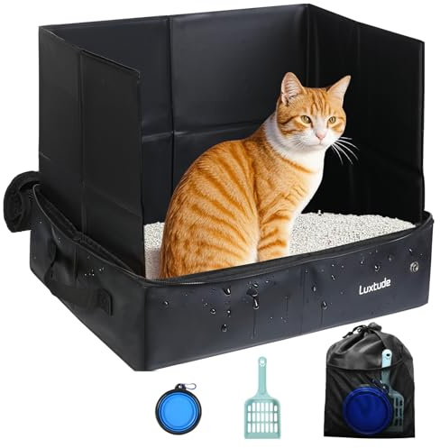 Luxtude Large Travel Litter Box for Cats, Portable Litter Box with High Side & Hard Bottom, Collapsible for Easy Carrying, No Odor, Waterproof & Leakproof Kitten Case for Car Travelling, Hotel Room