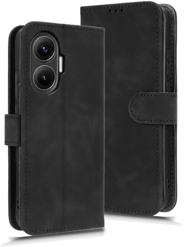 GOGME Libro de Cuero Funda para Xiaomi Poco F7 5G, Premium PU/TPU Flip Case Billetera Carcasa con Ranuras para Tarjetas y Soporte Plegable.Negro