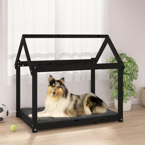Teenpull Cuccia per cani in legno massello nero, 101 x 70 x 90 cm, resistente legno di pino per cani, cuccioli, animali domestici, comodo posto letto interno