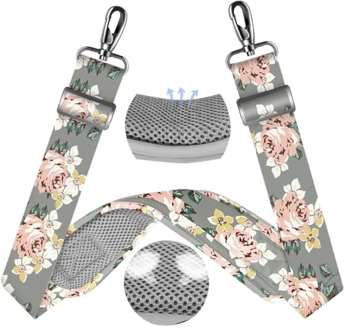ZINZ 60 universal väskrem med ultra tjock fast andningskudde Justerbar kraftig axelrem för bärbar datorväska Crossbody Luggage Gym Bag Kameraväska och mer,Grå blomma