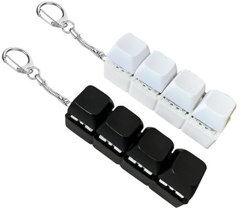 2Pcs Keyboard Fidget Toy, Fidget Toys, Quality and Built to Last, Clicky Fidgets Toy, Portable Fidgets Keyboard 4 Buttons with Keychain, Fashionable Functional Gifts for Adults and Kids (Black+White)