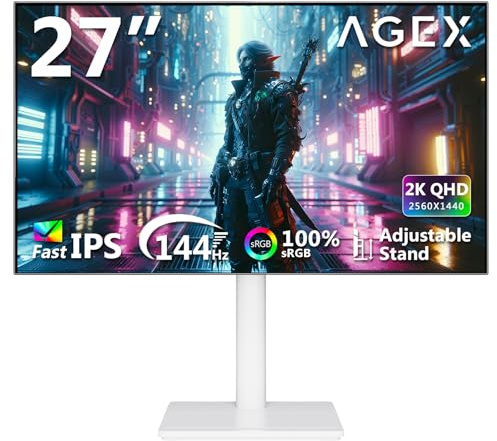 Z-Edge AGEX 27-tums QHD-spelskärm vit 144Hz 2K 2560x1440 Snabb IPS MPRT 1ms LED-skärm, 350 cd/m², FreeSync, HDR10, DP & HDMI, Höjjusterbar, Vippbar, Svängbar, Pivot, Svart