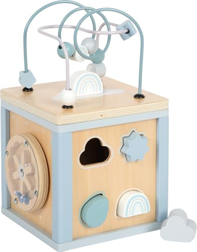 Small Foot Cube de motricité Bleu, Bois certifié FSC® 100%, Cinq Surfaces de Jeu, dès 12 Mois, 12804