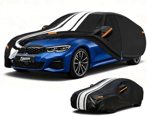 Kayme Funda Exterior para Coche, Cubierta Impermeable Anti-UV, Resistente al Viento y al Polvo, Protección Solar con Paño Incluido. Apta para Coches Sedán de 3 Volúmenes (470 a 495 cm)