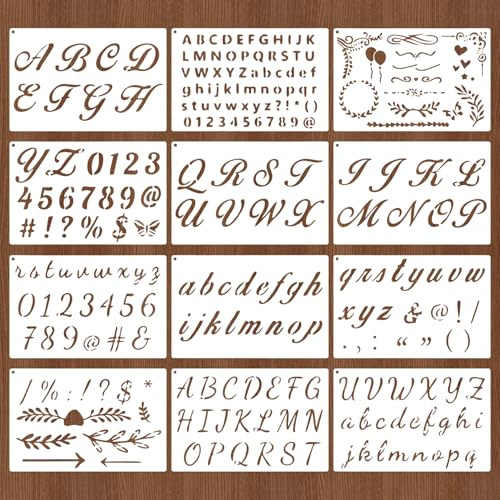 12 Pcs Letter Stencils, Alphabet Number Stencils for Crafts Reusable Letter Templates Painting Templates for Painting DIY Art Crafts Scrapbook Wall Décor