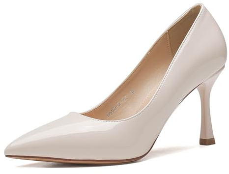 Gueploer 8,5 Cm Tacchi A Spillo Alti, Scarpe con Punta Eleganti da Donna Décolleté Classiche in Pelle PU per Party E Vita Quotidiana,Beige,37 EU