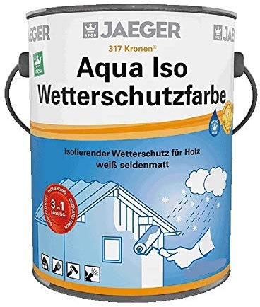 Jaeger Aqua ISO Wetterschutzfarbe für Holz, 3in1 (Grundierung-Isolierung-Deckanstrich), weiss seidenmatt (5,0 Liter)