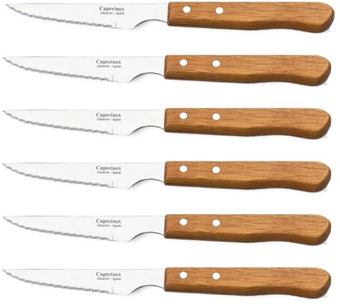 CUPERINOX Set da 6 Pezzi Coltelli da Carne Con Manico in Legno Microdentato