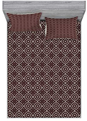 ABAKUHAUS Ethnisch Buntes Spannbetttuch- und Kissen-Set, Ornament Old Style, Dekoratives und Bedrucktes 3-teiliges Bettwäscheset, 135 cm x 190 cm, Dunkelbraun und Elfenbein