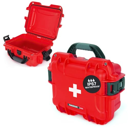NANUK 905 Waterproof First Aid Case Empty – Durable, Medical First Aid Organizer Case, IP67-Rated, Dustproof, Impact-Resistant, and Floats (9.4 x 7.4 x 5.5) – Red