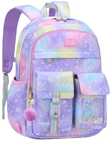 VIDOSCLA Cute Coloful Casual Daypack for Girls,Teens Elementary School Backpack,Primary Book Bags forTeens Gradient purple-S