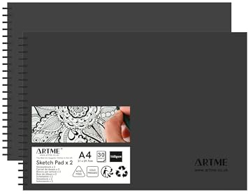 Artme Blocco per schizzi A4 2pz, 30 fogli (160 gsm), Rilegatura a spirale per album da disegno