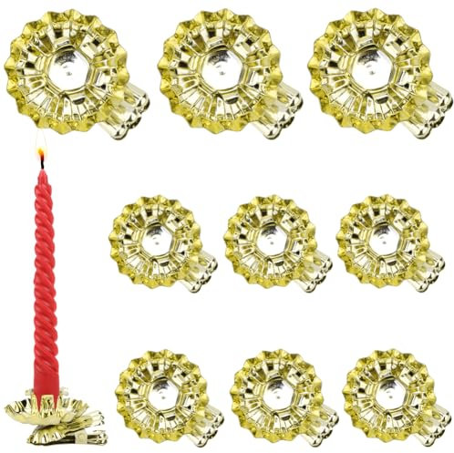Portacandele a clip argentato, per albero di Natale, in metallo, per feste di compleanno, Natale, set di 10 pezzi (forma a scala di pesce, oro)