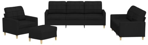vidaXL Juego de Sofás 4 pzas, Sillones de Televisión con Cojines, Sofás de Descanso Relax, Asientos Tapizados para Salón, Tela Negro