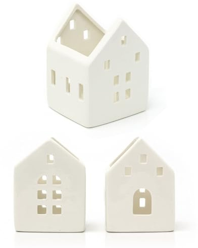 Ceramic All-White House Shaped Tealight Candle Holder | Christmas Tea Light Candle Pot Decoration | Xmas Tealight Votive Holder