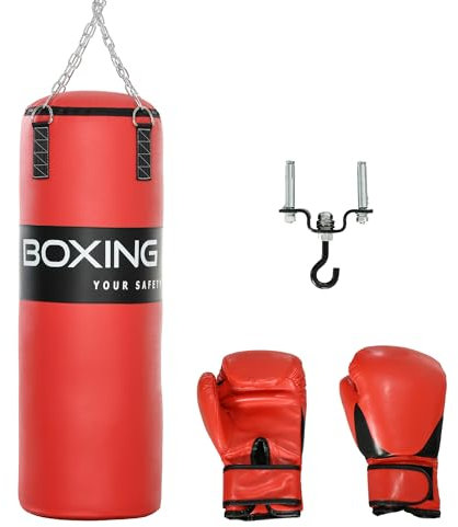 SPORTNOW Hängender Boxsack Erwachsene Faust 20kg Boxsack mit 4-Punkt-Stahlkette und Karabinerhaken, inkl. Handschuhe für Boxen, MMA, Kickboxen