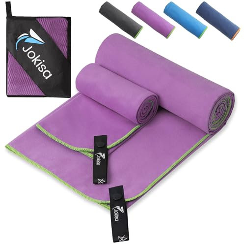 Jokisa 2 Stück Mikrofaser Handtuch Set (180x90cm Badetuch Groß+100x50cm Sporthandtuch), Schnell Trocknend und Kein Sand Strandhandtuch, Microfaser Handtücher für Fitness, Stran