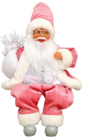 Milageto Figura de Papá Noel Sentado, Figura de Escena navideña, Regalo Decorativo, decoración del hogar, muñeco de Peluche, Adorno de Navidad para Dormitorio, Rosa, 20x10x10 Cm