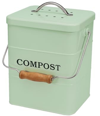 ayacatz Cubo de Metal para Compost de Cocina, Basura para encimera de Cocina, 6L Cubo de Basura de Cocina, Contenedor de Basura orgánica con Tapa Filtro -Verde