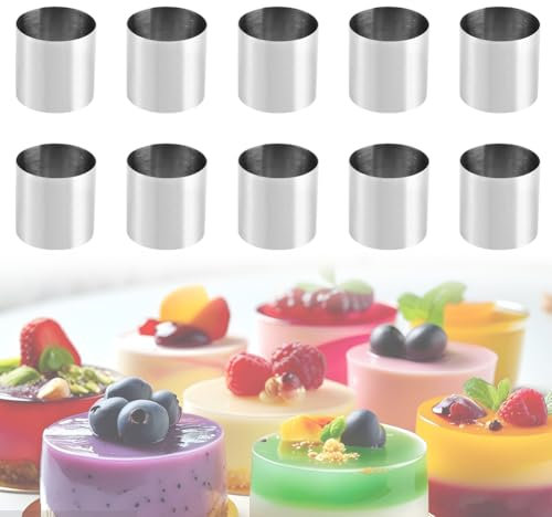 CEWROM Dessertringe Speiseringe Set, 10 Stück Mousse Torten Ringe 5cm Durchmesser, Edelstahl Backring, Kuchenringe Mini Tortenring Kleine Kuchenform Dessert Schimmel für Kochen Backen Mousse, Rund