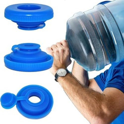 KEQAR 3 pezzi Tappi di Ricambio per Bottiglia d'Acqua, in Silicone, anti-fuoriuscita, di tenuta riutilizzabile, a scatto, per boccioni acqua e bottiglie per acqua (5 galloni) (Blu)