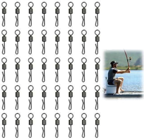 MIRKUZI 40 piezas de eslabones giratorios de pesca, clips de pesca, clips de pesca de carpa, eslabones giratorios de pesca con broches, eslabones giratorios de cambio rápido en forma de Q