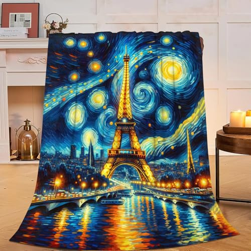 Zltegako Eiffelturm-Decke, Sternennacht, Fleece-Überwurf, superweich, warm, gemütlich, flauschig, Plüschdecke, Geschenke für Mädchen, Jungen, Kinderzimmer, Dekoration, 152,4 x 203,2 cm