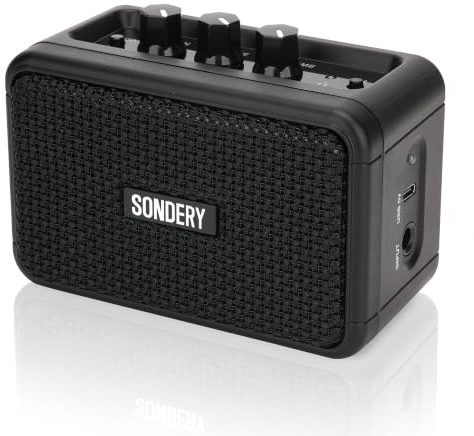 Sondery Mini amplificateur de guitare pour guitares électriques 5 W deux haut-parleurs rechargeable portable Pratice petit amplificateur avec effets Overdrive/Clean et Bluetooth