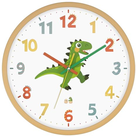 Koosome Dinosaur Wall Clock for Kids Bedrooms, 12 Inch Silent Clocks Non-Ticking Battery Operated Analog Clock for Classrooms, Bedrooms, Playrooms & Nursery for Toddlers Children
