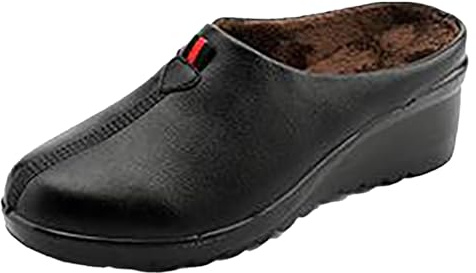 cfpqv Pantoufles pour femme avec talon compensé - Pantoufles doublées - Pantoufles fermées - Pour l'hiver - Chaudes - Pour le jardin - Chaussons en cuir - Chaussures de marche - Pour l'intérieur et