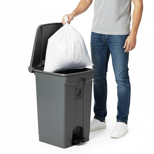 Curvaso Large Grey General Waste Bin, 68L Plastic Dustbin with Pedal, Ideal for Kitchen, Home & Office Recycling