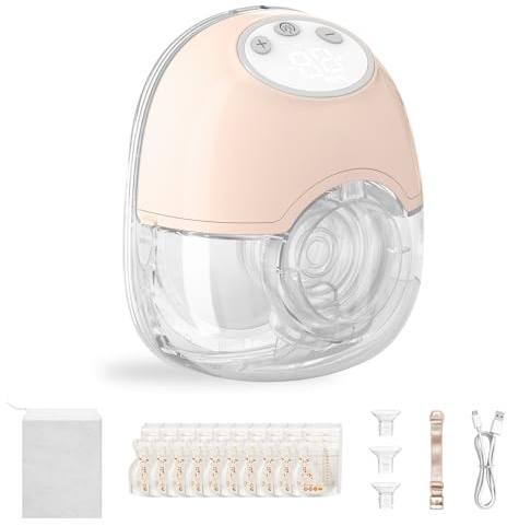 TOPCHANCES Tiralatte a mani libere, tiralatte indossabile elettrico, 4 modalità, 12 livelli, pompa wireless ultra silenziosa da 45 dB, display a LED con 10 sacchetti per il latte e flangia da 17/19/21